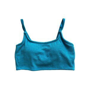 KONA SOL BIKINI TOP PUCKER TEXTURE SQUARE NECK TEAL BLUE SWIM SUIT WOMEN'S SMALL